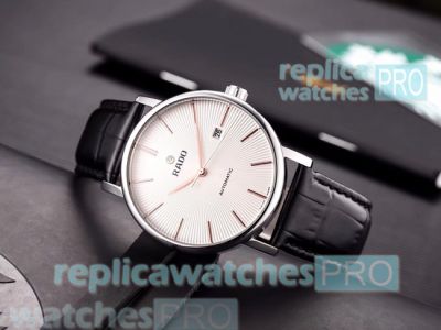 High Quality Rado Clone Watch White Dial Black Leather Strap